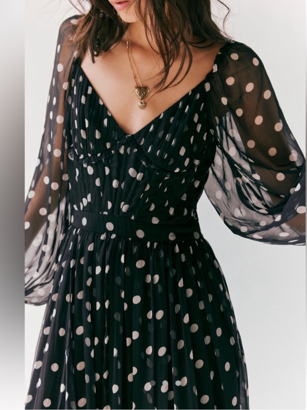NWT Free People Polka Dot Long Sleeve Maxi Dress Black Size Small - Picture 3 of 16